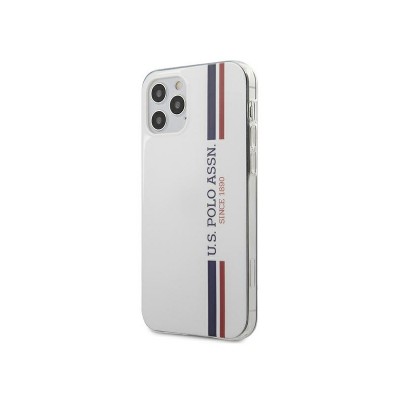 Husa Premium Originala Us Polo Assn iPhone 12 / iPhone 12 Pro,colectia Tricolor ,alb